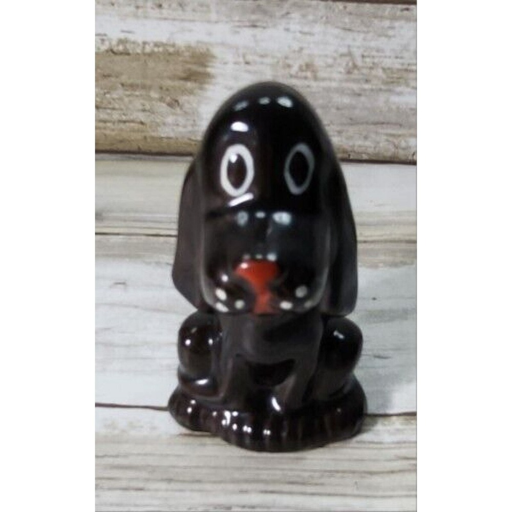 Vintage Japan Ceramic Basset Hound Dog Figurine Brown Glossy Puppy Kitsch Decor